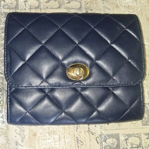 Vintage Ande Navy Blue Quilted Faux Leather Purse Clutch